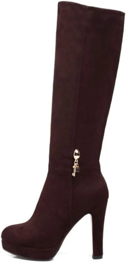 Scaoruki Women Elegant Mid Top Boots Block Heels High Boots Platform