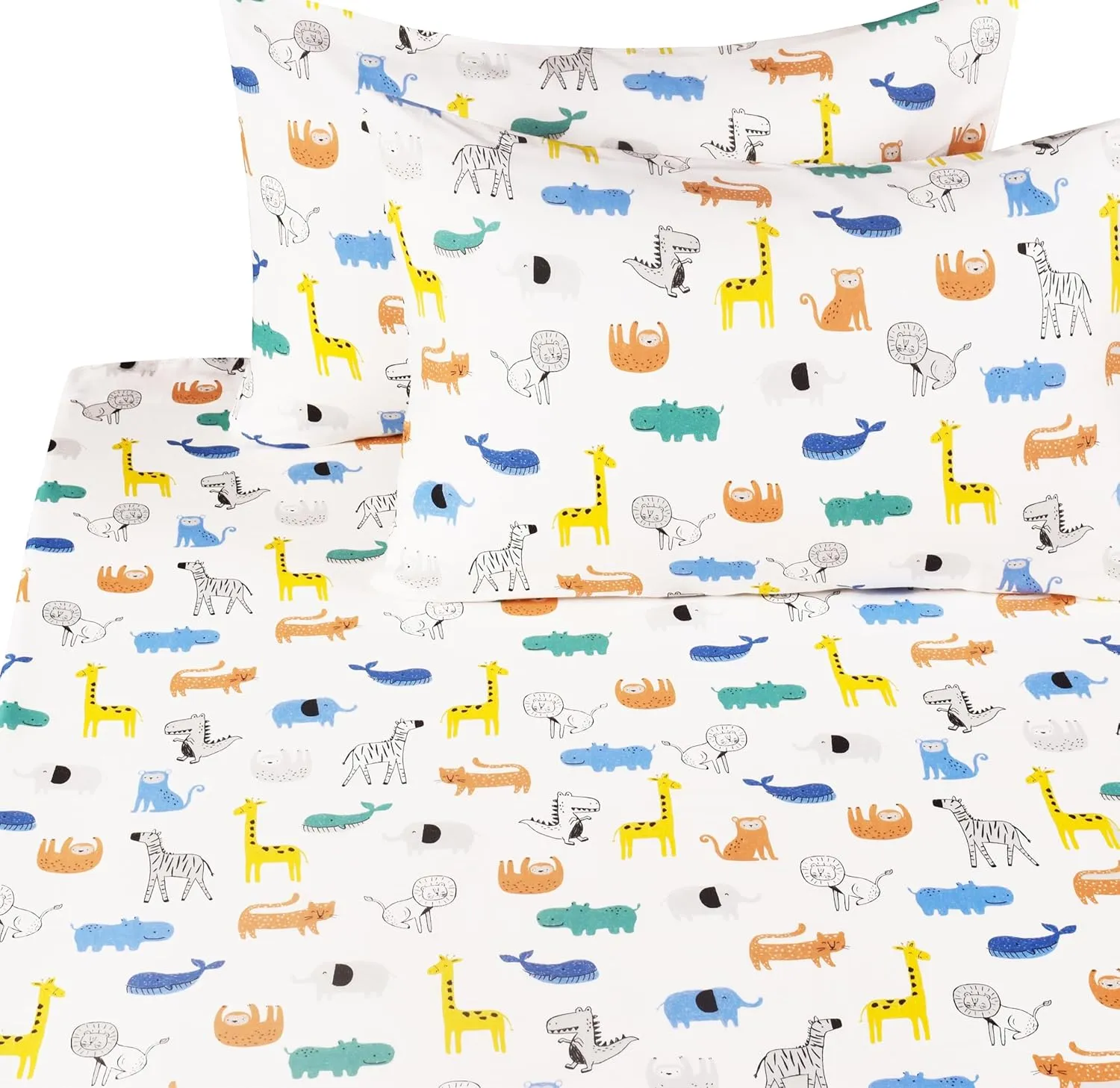 Scientific Sleep Jungle Animals Whale Zebra Monkey Tiger 100% Cotton 4 Pcs Full Bed Sheet Set Kids Boys Girls Toddler Teen, Flat Sheet & Fitted Sheet & Pillowcase Kids Bedding Set (Full, Animals)