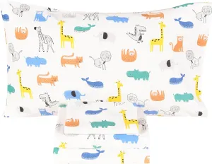 Scientific Sleep Jungle Animals Whale Zebra Monkey Tiger 100% Cotton 4 Pcs Full Bed Sheet Set Kids Boys Girls Toddler Teen, Flat Sheet & Fitted Sheet & Pillowcase Kids Bedding Set (Full, Animals)