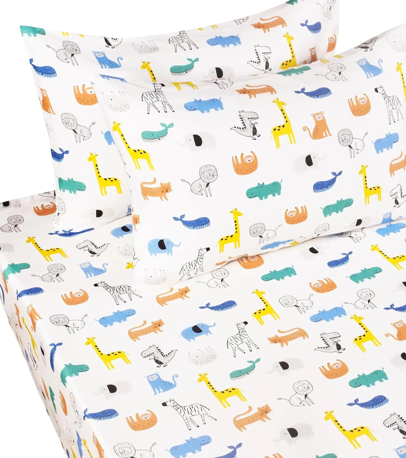 Scientific Sleep Jungle Animals Whale Zebra Monkey Tiger 100% Cotton 4 Pcs Full Bed Sheet Set Kids Boys Girls Toddler Teen, Flat Sheet & Fitted Sheet & Pillowcase Kids Bedding Set (Full, Animals)