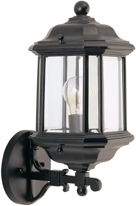 Sea Gull Lighting 84030-12 Kent One-Light Outdoor Wall Lantern with Clear Beveled Glass Panels, Black Finish