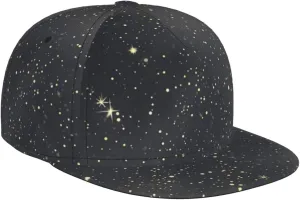 Serene Starry Night Sky Print Flat Brim Baseball Cap, Casual Hat Flat Bill Visor, Trucker Hat for Men Women