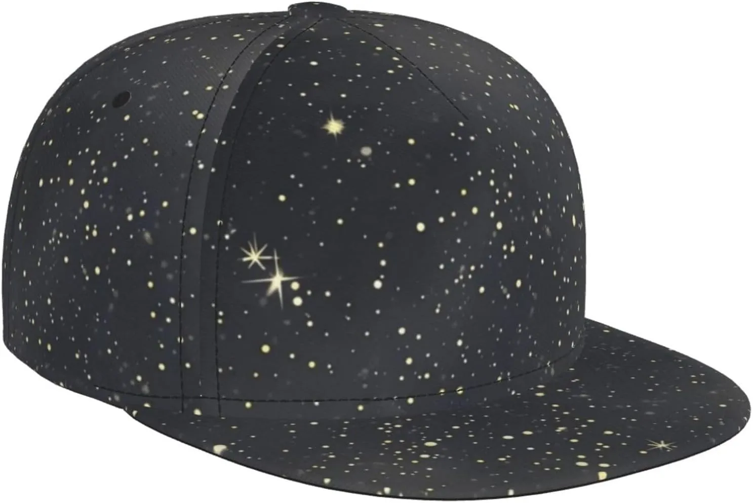 Serene Starry Night Sky Print Flat Brim Baseball Cap, Casual Hat Flat Bill Visor, Trucker Hat for Men Women