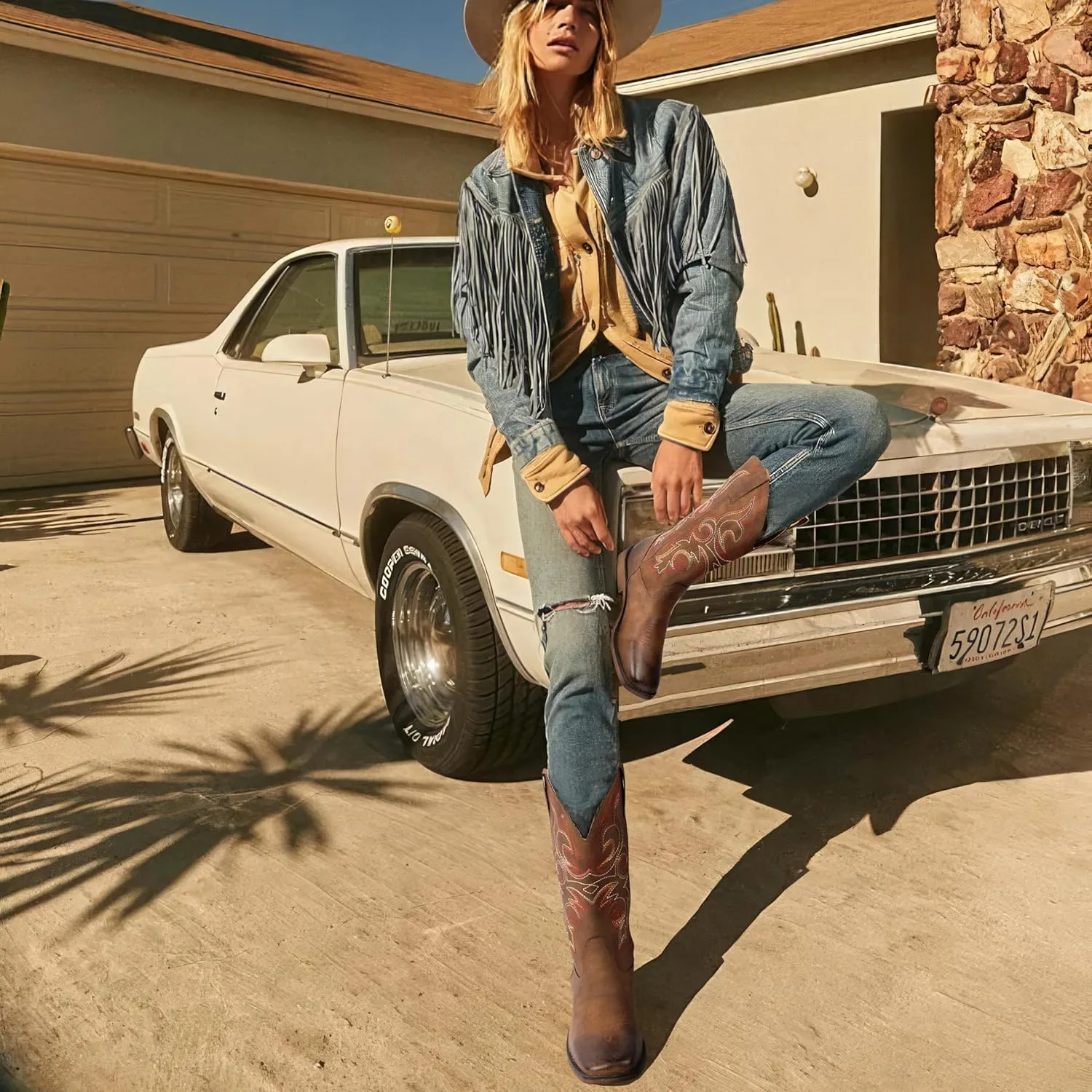 SheSole Women's Fashion Western Cowgirl Cowboy Boots Wide Square Toe Mid Calf