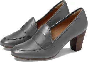 SHODENSE Women Silver Chunky Kitten Heel Pumps Round Closed Toe Slip-On Penny Loafers Matte Leather Mid Block Heels Dress Almond Toe Oxford Shoes for Office Work Elegant 9.5