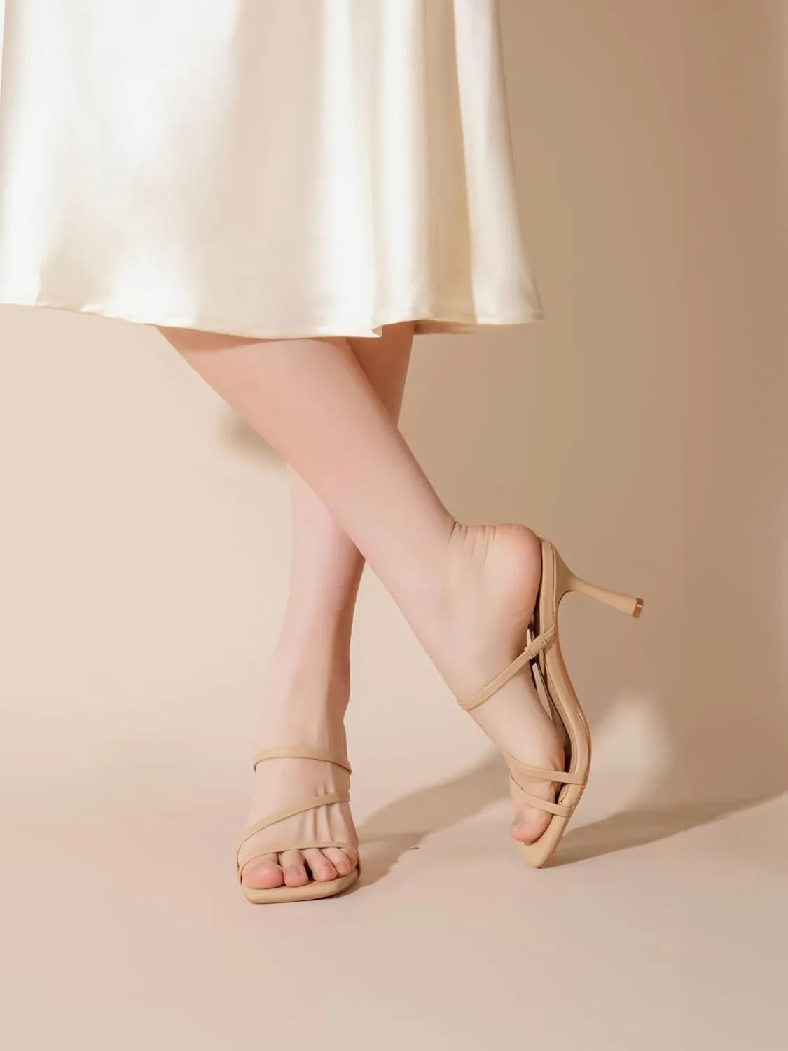 Shoe'N Tale Strappy Kitten Heels For Women Stiletto Mules Square Open Toe Slip On Sandals