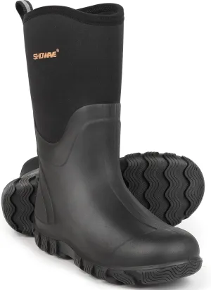 Showave Classic Men's Rubber Boots Waterproof Rain Boots Insulated Neoprene Boot Mud Boot for Farming Hunting Gardening Yard Chore Working