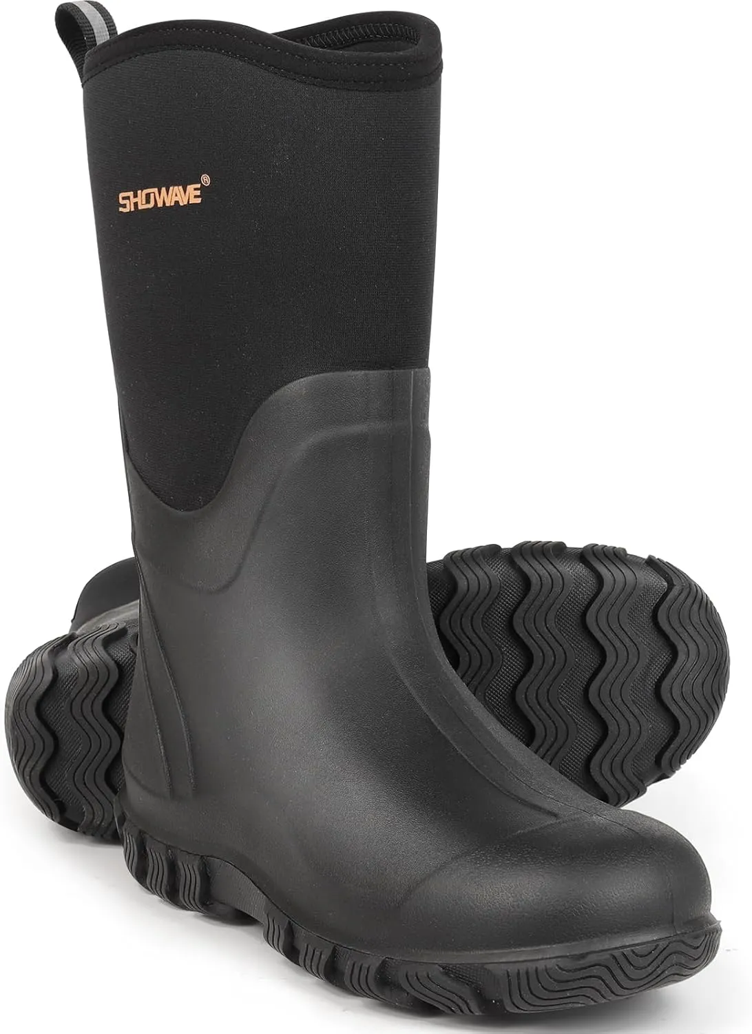 Showave Classic Men's Rubber Boots Waterproof Rain Boots Insulated Neoprene Boot Mud Boot for Farming Hunting Gardening Yard Chore Working