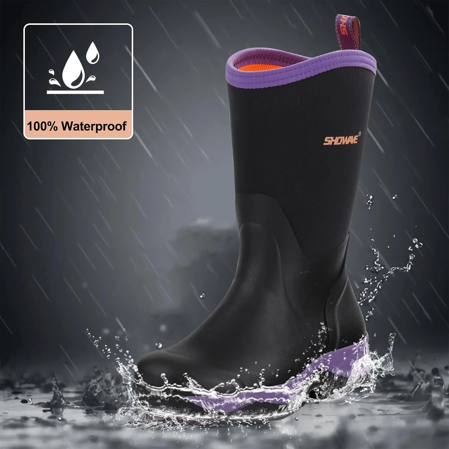 Showave Women's Rubber Hunting Boots Mid Calf Waterproof Rain Boot Insulated Mud Boots Durable Outdoor Working Boot for Fishing Garden Chore