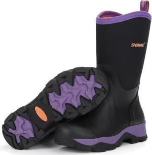 Showave Women's Rubber Hunting Boots Mid Calf Waterproof Rain Boot Insulated Mud Boots Durable Outdoor Working Boot for Fishing Garden Chore