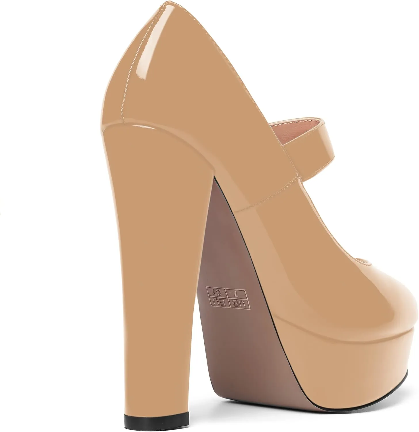 SHOWFOREST Womens Slip On Adjustable Strap Patent Party Platform Sexy Round Toe Block High Heel Pumps Shoes 5 Inch