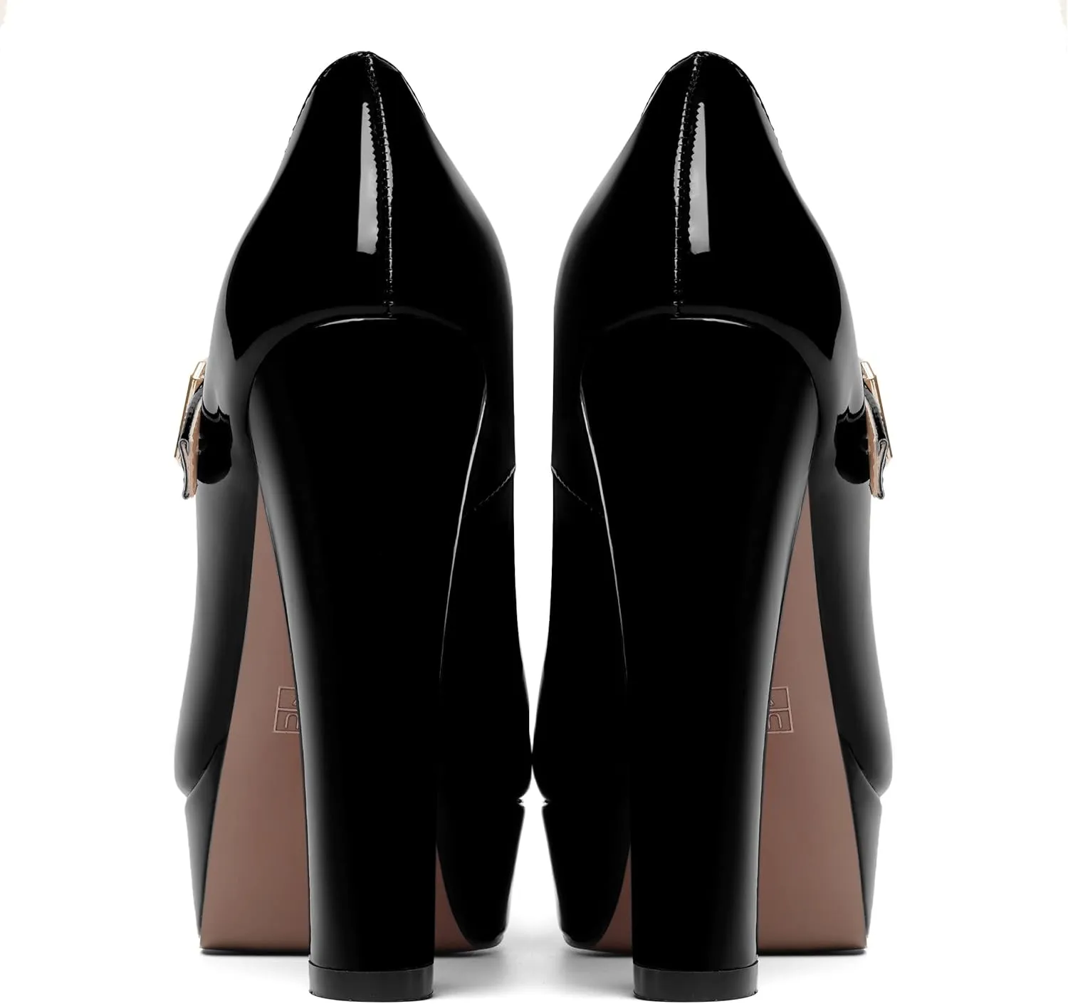 SHOWFOREST Womens Slip On Adjustable Strap Patent Party Platform Sexy Round Toe Block High Heel Pumps Shoes 5 Inch