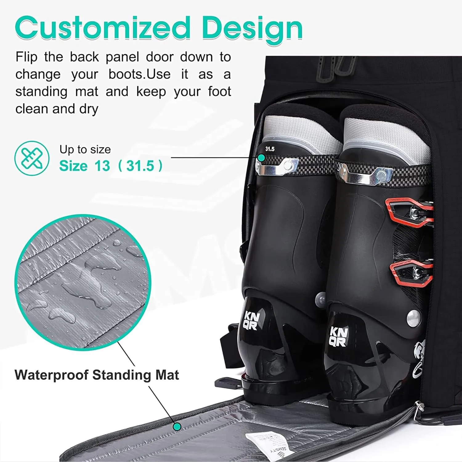 Ski Boot Bag, 55L Waterproof Ski and Snowboard Boots Travel Backpack for Skis, Snowboard, Ski Helmet, & Accessories