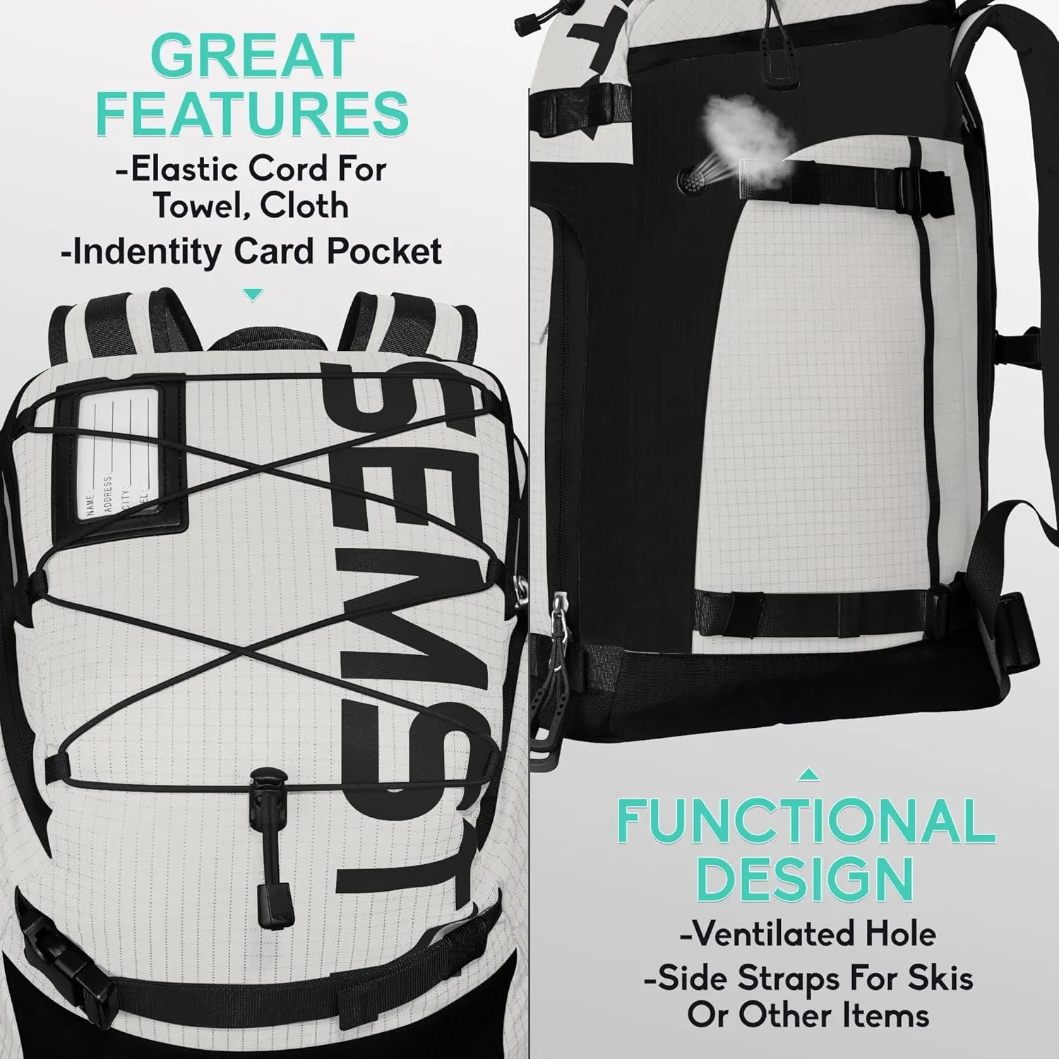 Ski Boot Bag, 55L Waterproof Ski and Snowboard Boots Travel Backpack for Skis, Snowboard, Ski Helmet, & Accessories