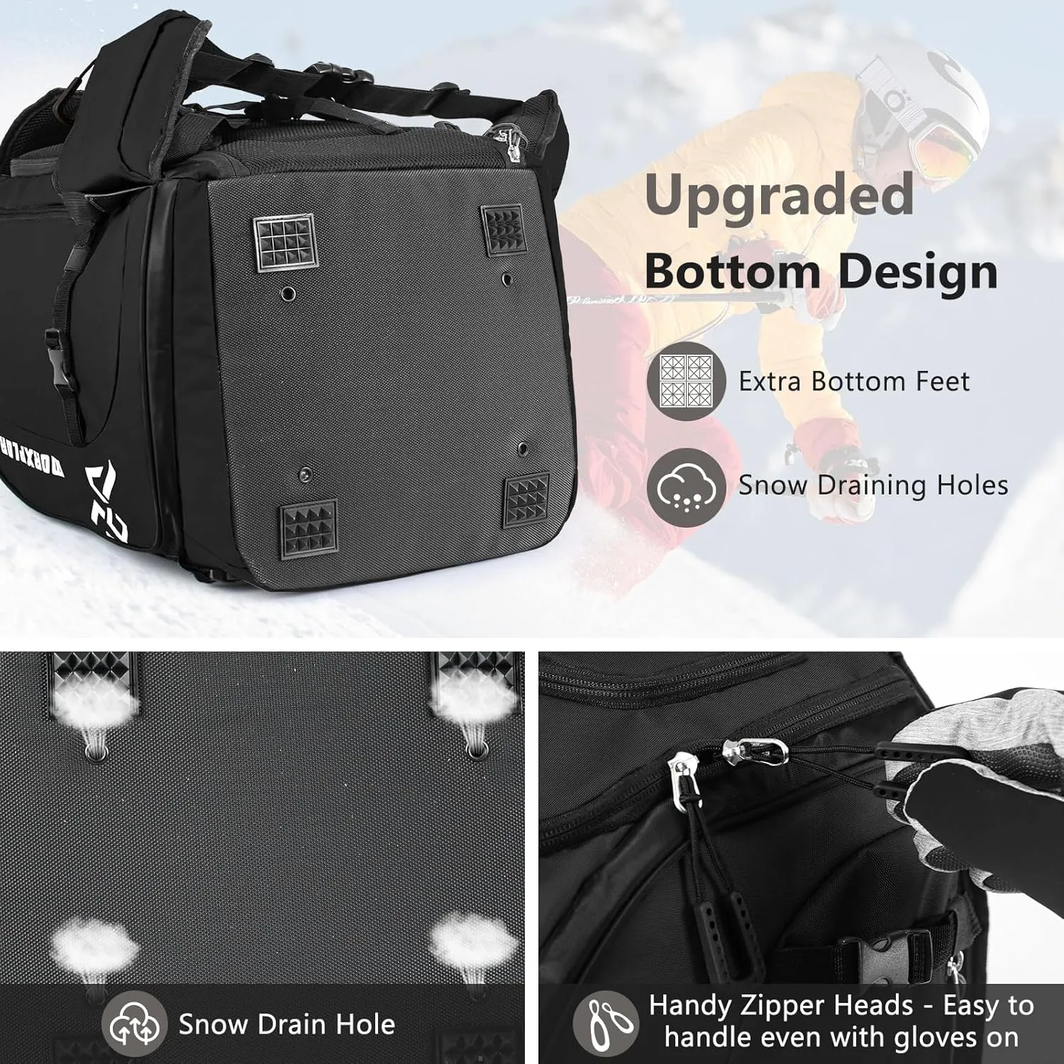 Ski Boot Bag - 65L Padded, Waterproof Ski Travel Backpack for Gear & Accessories