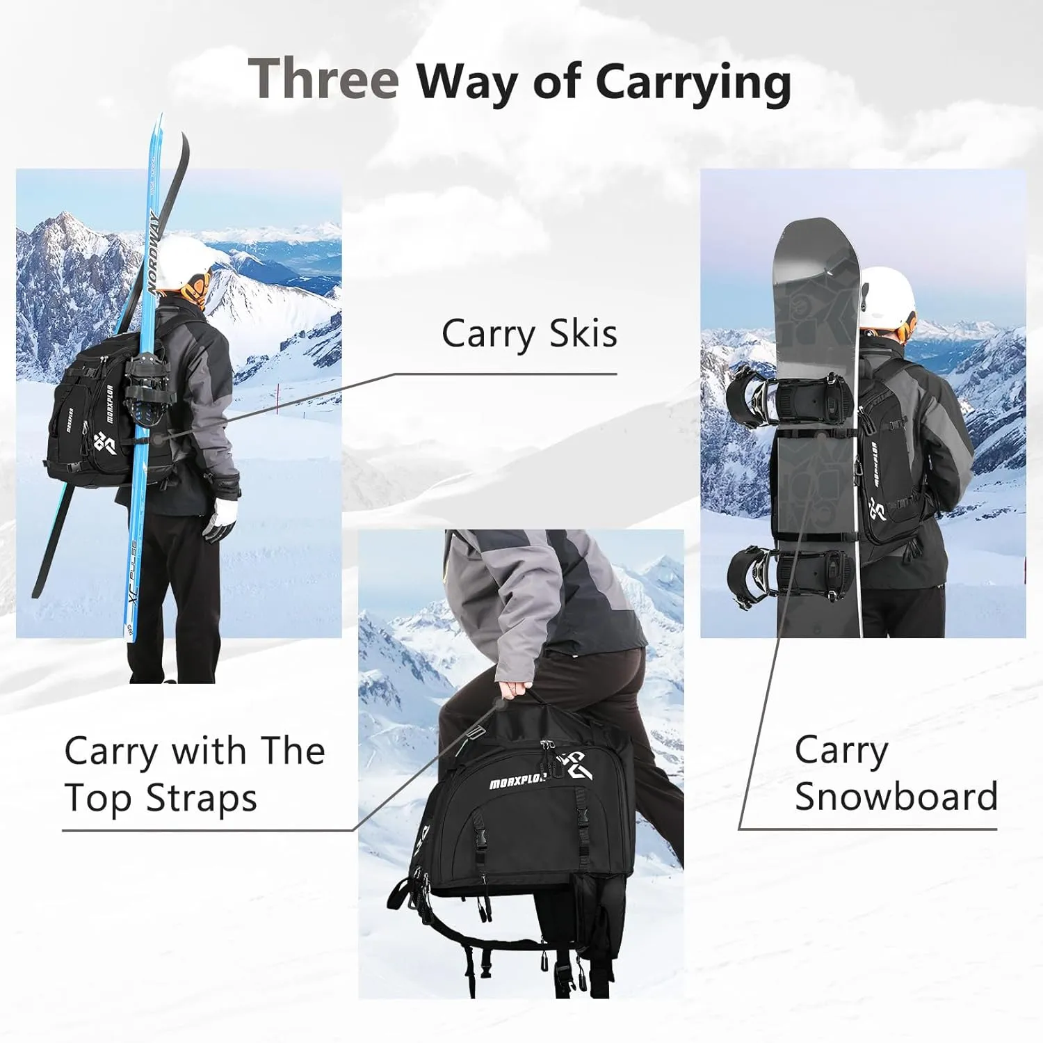 Ski Boot Bag - 65L Padded, Waterproof Ski Travel Backpack for Gear & Accessories