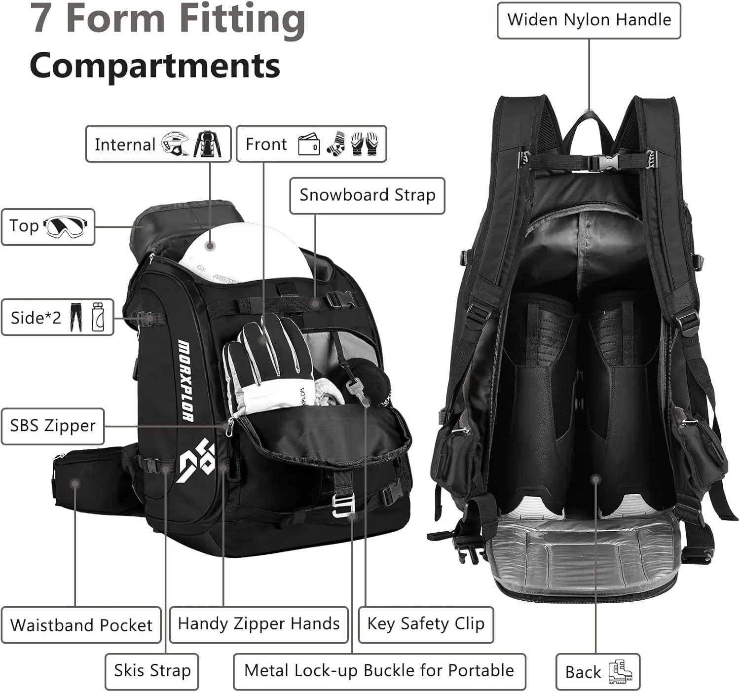 Ski Boot Bag - 65L Padded, Waterproof Ski Travel Backpack for Gear & Accessories
