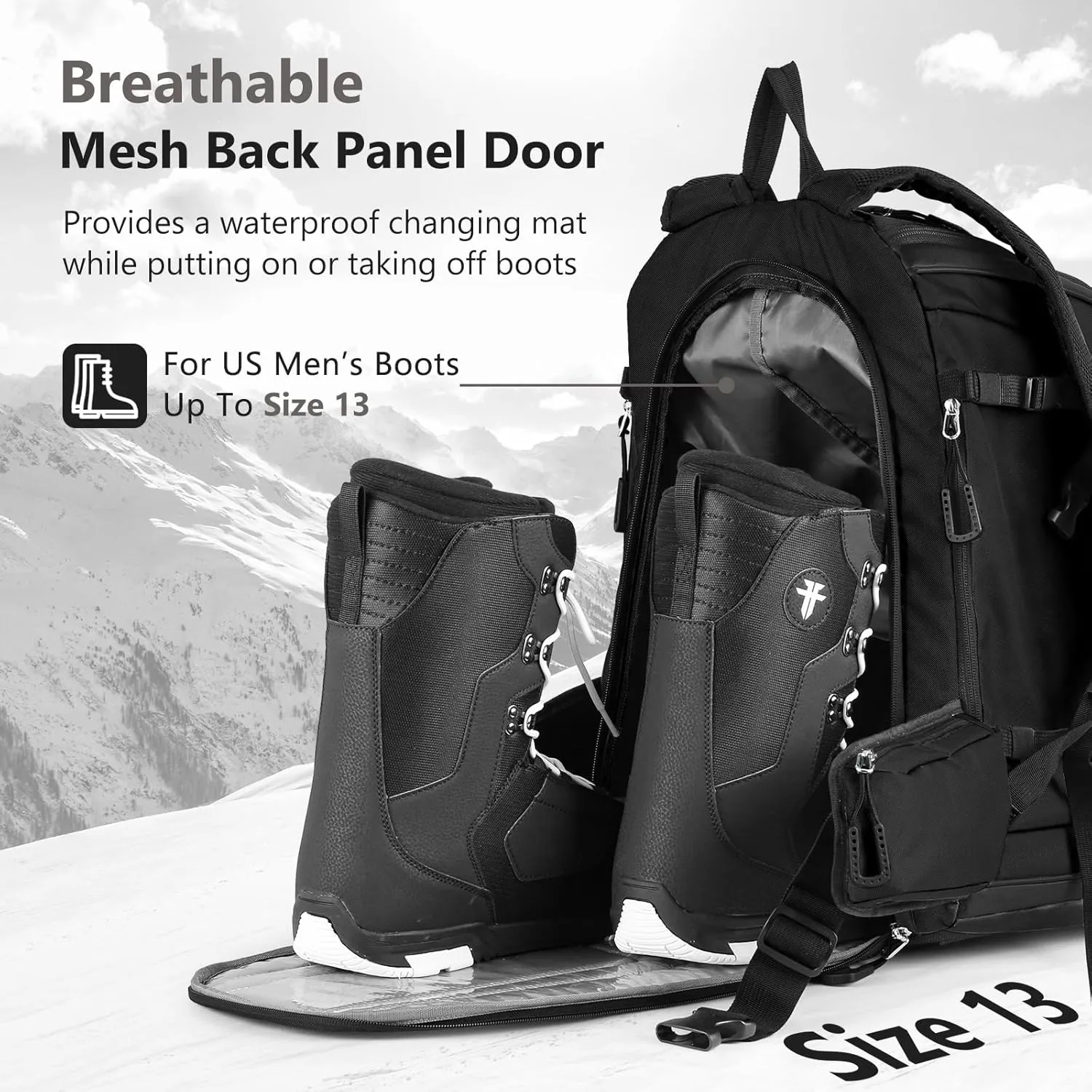 Ski Boot Bag - 65L Padded, Waterproof Ski Travel Backpack for Gear & Accessories