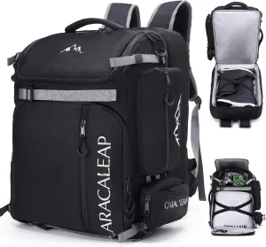 Ski Boots Bag Backpack 61L, Fully Padded Ski Snowboard Gear Bag Travel Backpack for Ski Helmet Goggles Gloves Snowboard, Ski Backpack Water-Resistant Snow Skiing Boots Helmet Travel Bag Durable