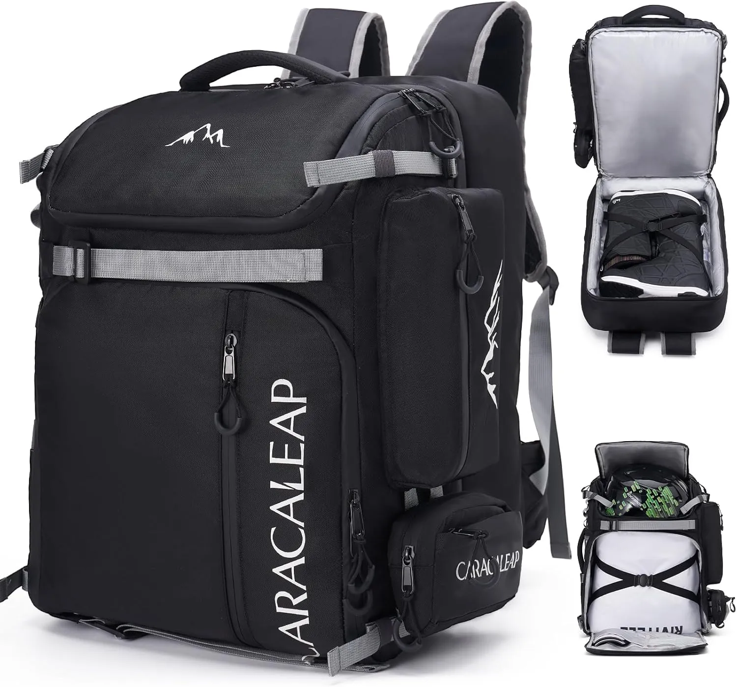 Ski Boots Bag Backpack 61L, Fully Padded Ski Snowboard Gear Bag Travel Backpack for Ski Helmet Goggles Gloves Snowboard, Ski Backpack Water-Resistant Snow Skiing Boots Helmet Travel Bag Durable