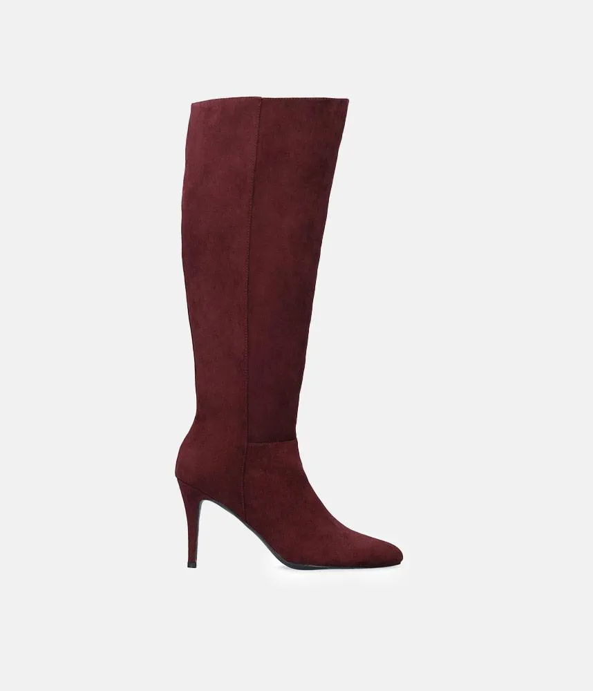 Sky High Burgundy Stiletto Heel Long Boots