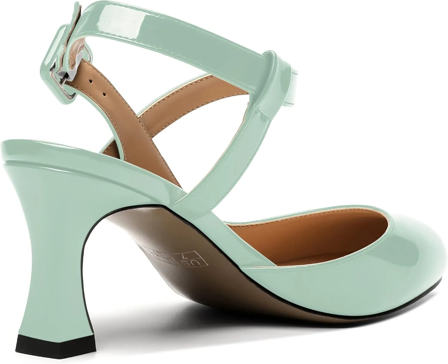 SKYSTERRY Womens Buckle Patent Wedding Ankle Strap Round Toe Casual Spool Mid Heel Pumps Shoes 2.5 Inch