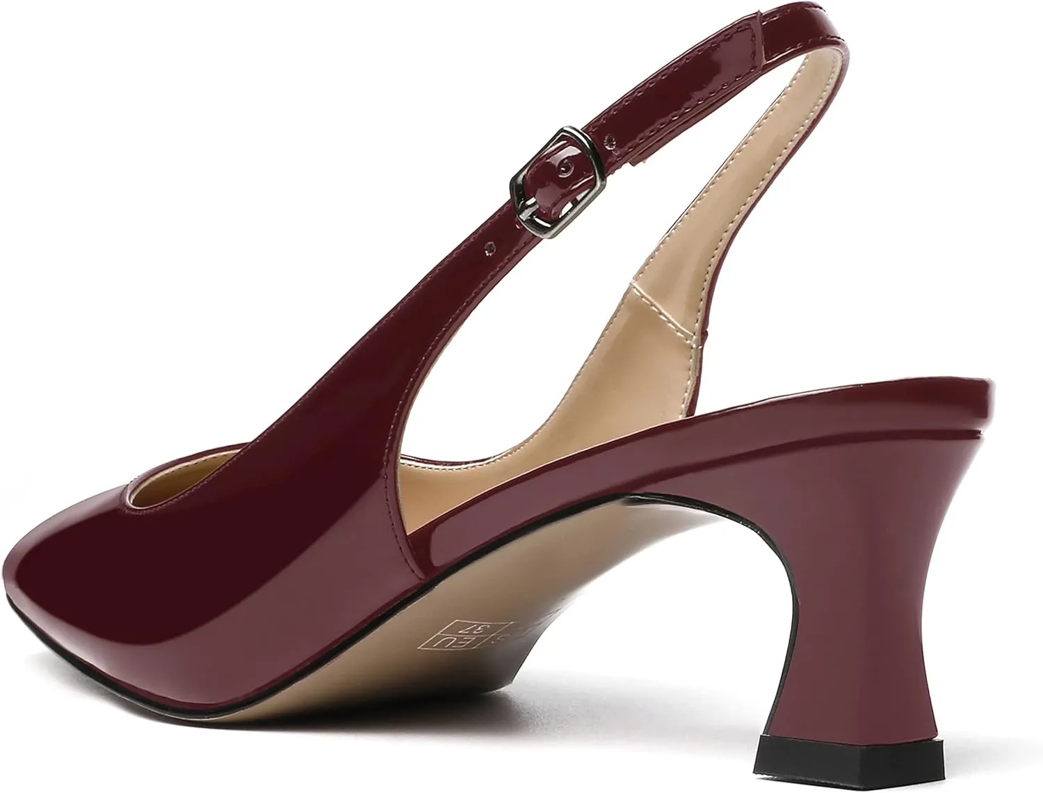 SKYSTERRY Women's Dress Evening Slingback Kitten Square Toe Office Patent Spool Low Heel Pumps Shoes 2 Inch