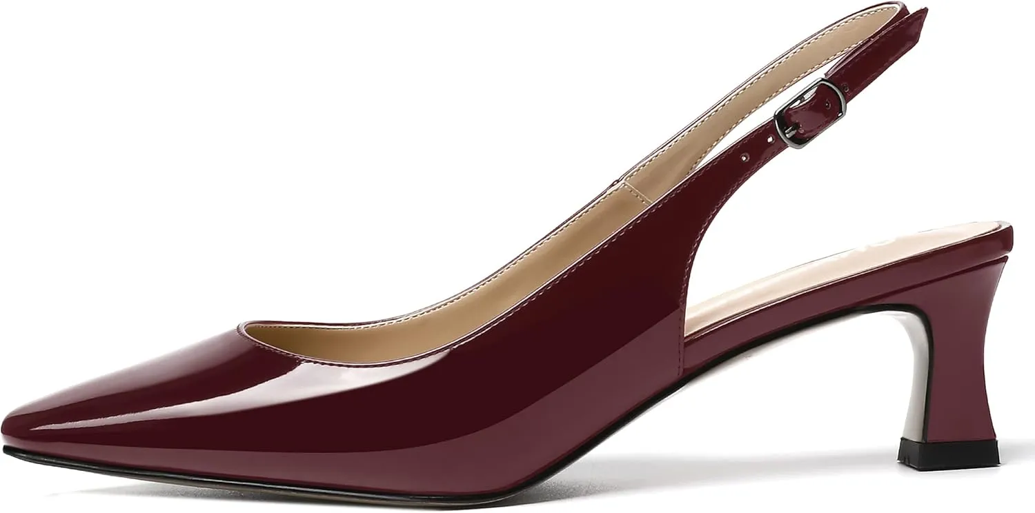 SKYSTERRY Women's Dress Evening Slingback Kitten Square Toe Office Patent Spool Low Heel Pumps Shoes 2 Inch