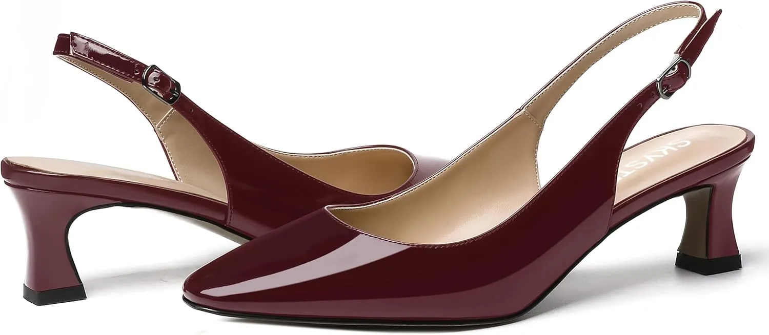 SKYSTERRY Women's Dress Evening Slingback Kitten Square Toe Office Patent Spool Low Heel Pumps Shoes 2 Inch