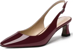 SKYSTERRY Women's Dress Evening Slingback Kitten Square Toe Office Patent Spool Low Heel Pumps Shoes 2 Inch