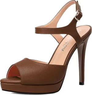 SKYSTERRY Womens Matte Dress Wedding Buckle Platform Peep Toe Ankle Strap Stiletto High Heel Pumps Shoes 4.7 Inch