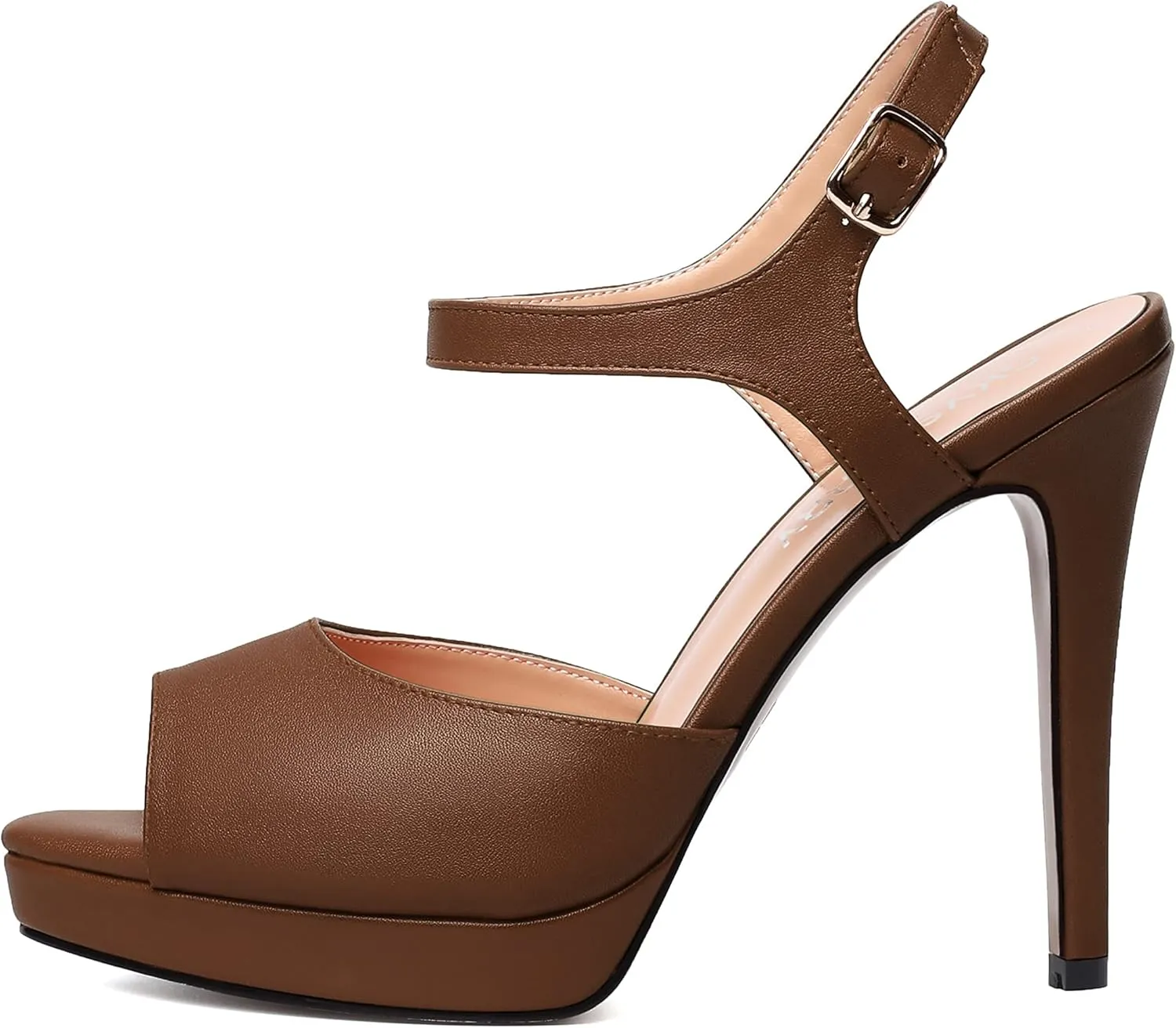 SKYSTERRY Womens Matte Dress Wedding Buckle Platform Peep Toe Ankle Strap Stiletto High Heel Pumps Shoes 4.7 Inch