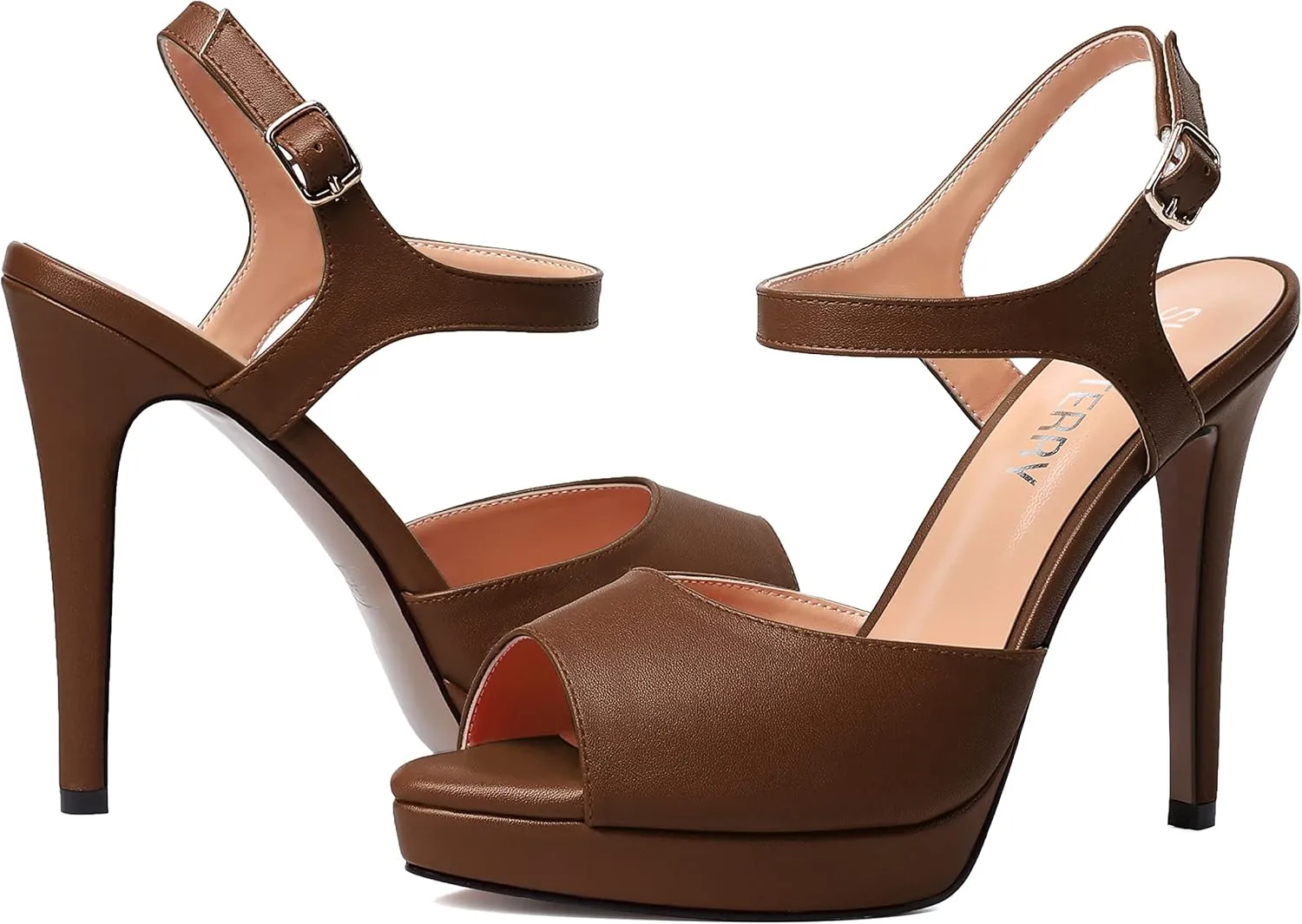 SKYSTERRY Womens Matte Dress Wedding Buckle Platform Peep Toe Ankle Strap Stiletto High Heel Pumps Shoes 4.7 Inch