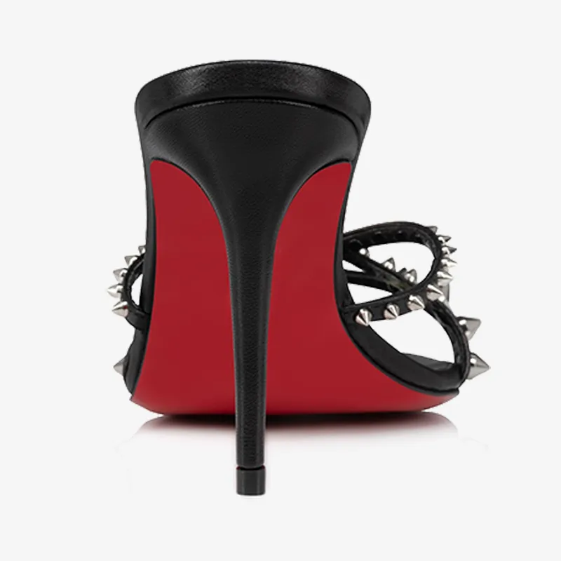 Sleek Black Leather Sandal with Spikes