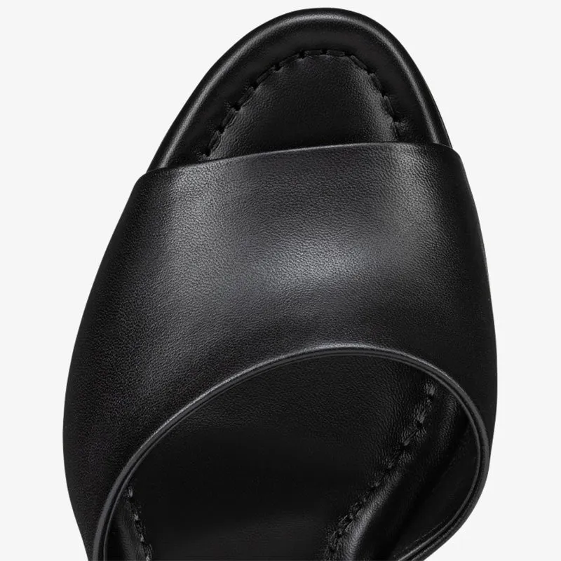 Sleek Black Leather Strappy Sandals
