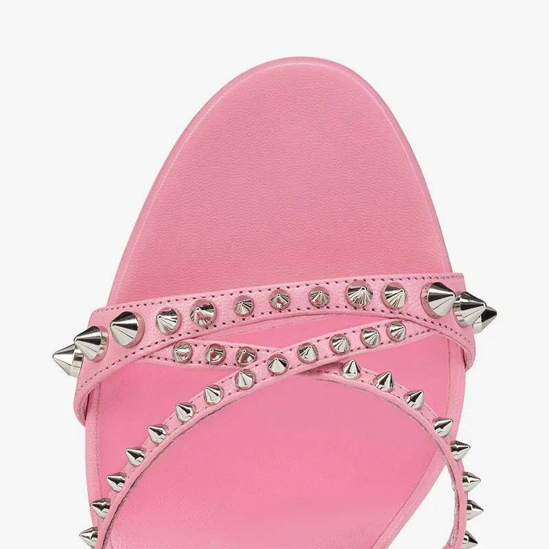 Sleek Light Pink Leather Sandal with Spikes