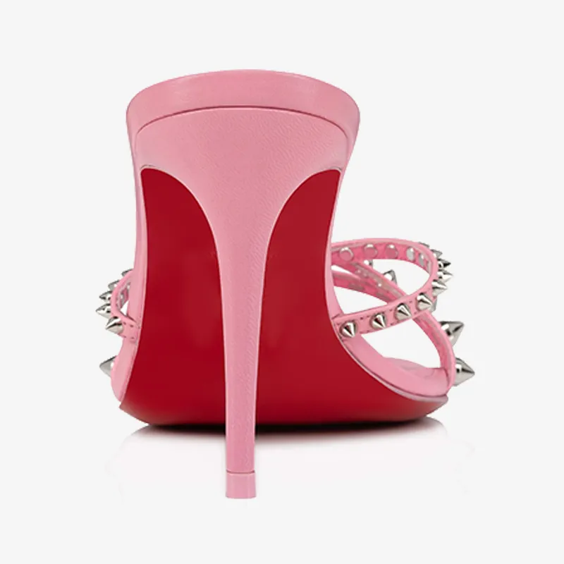 Sleek Light Pink Leather Sandal with Spikes