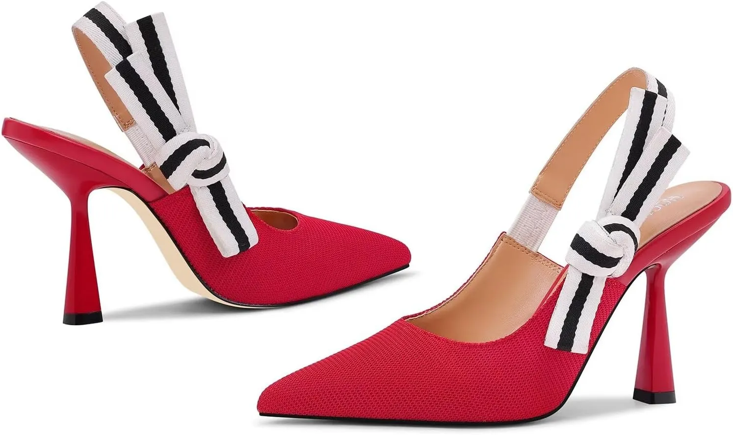 Slingback Heels for Women Closed Pointed Toe High Heels Bowknot Knitted Dress Work Wedding Pumps Shoes