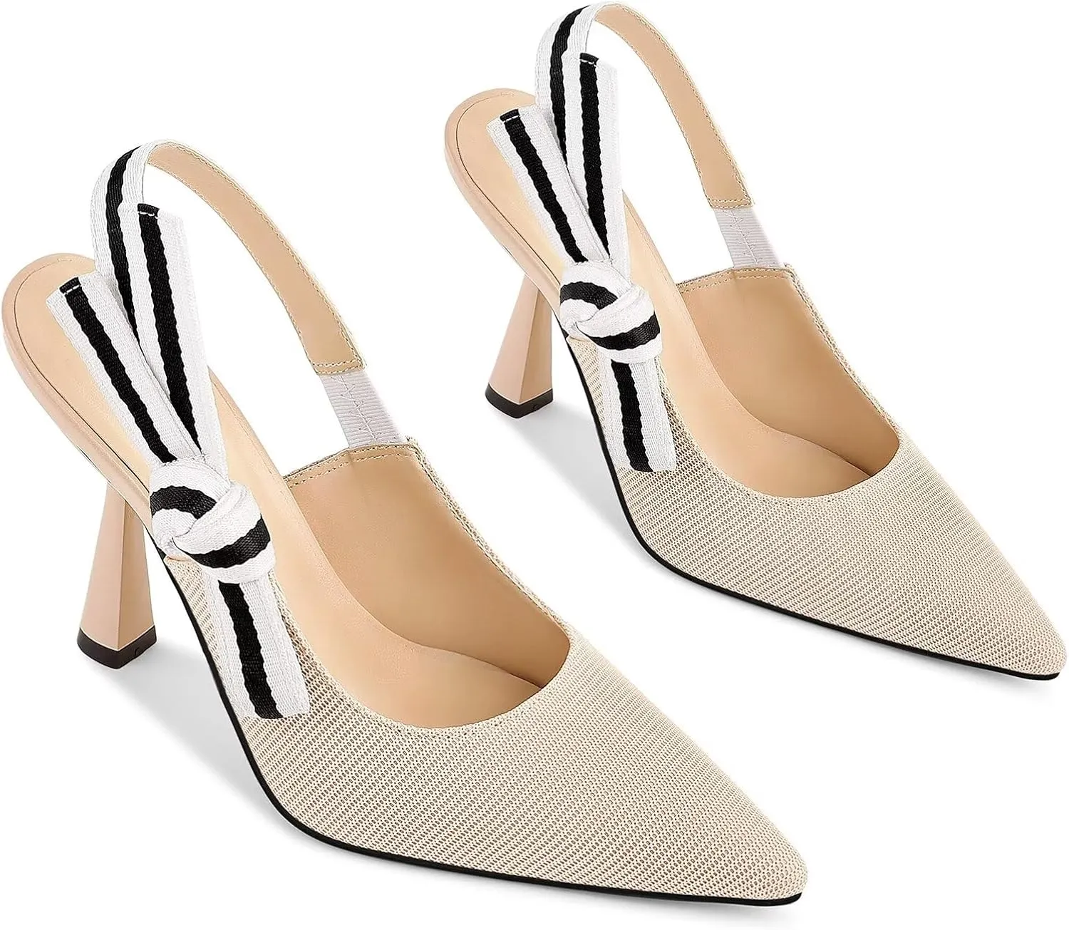 Slingback Heels for Women Closed Pointed Toe High Heels Bowknot Knitted Dress Work Wedding Pumps Shoes
