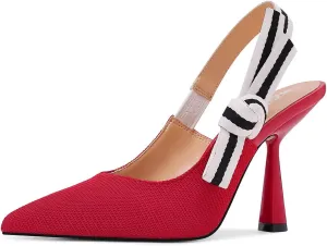 Slingback Heels for Women Closed Pointed Toe High Heels Bowknot Knitted Dress Work Wedding Pumps Shoes