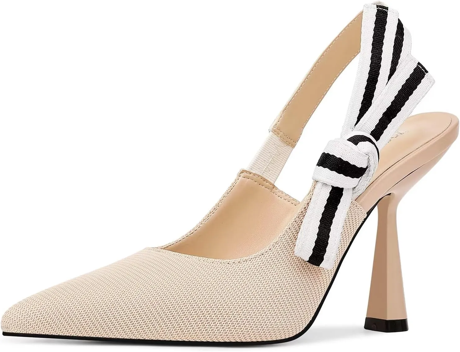 Slingback Heels for Women Closed Pointed Toe High Heels Bowknot Knitted Dress Work Wedding Pumps Shoes
