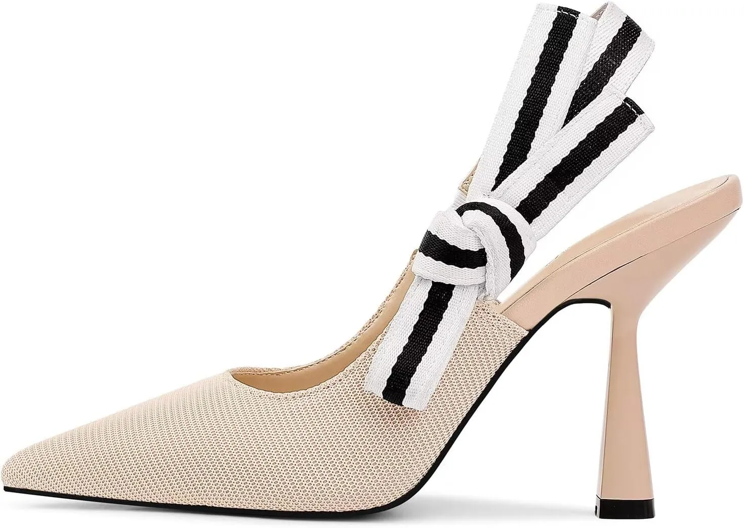 Slingback Heels for Women Closed Pointed Toe High Heels Bowknot Knitted Dress Work Wedding Pumps Shoes
