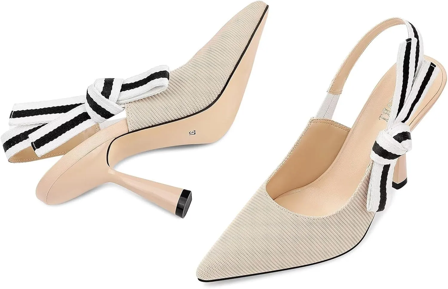 Slingback Heels for Women Closed Pointed Toe High Heels Bowknot Knitted Dress Work Wedding Pumps Shoes