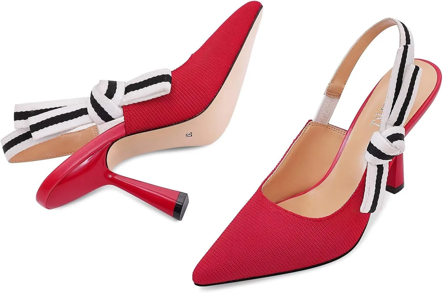 Slingback Heels for Women Closed Pointed Toe High Heels Bowknot Knitted Dress Work Wedding Pumps Shoes