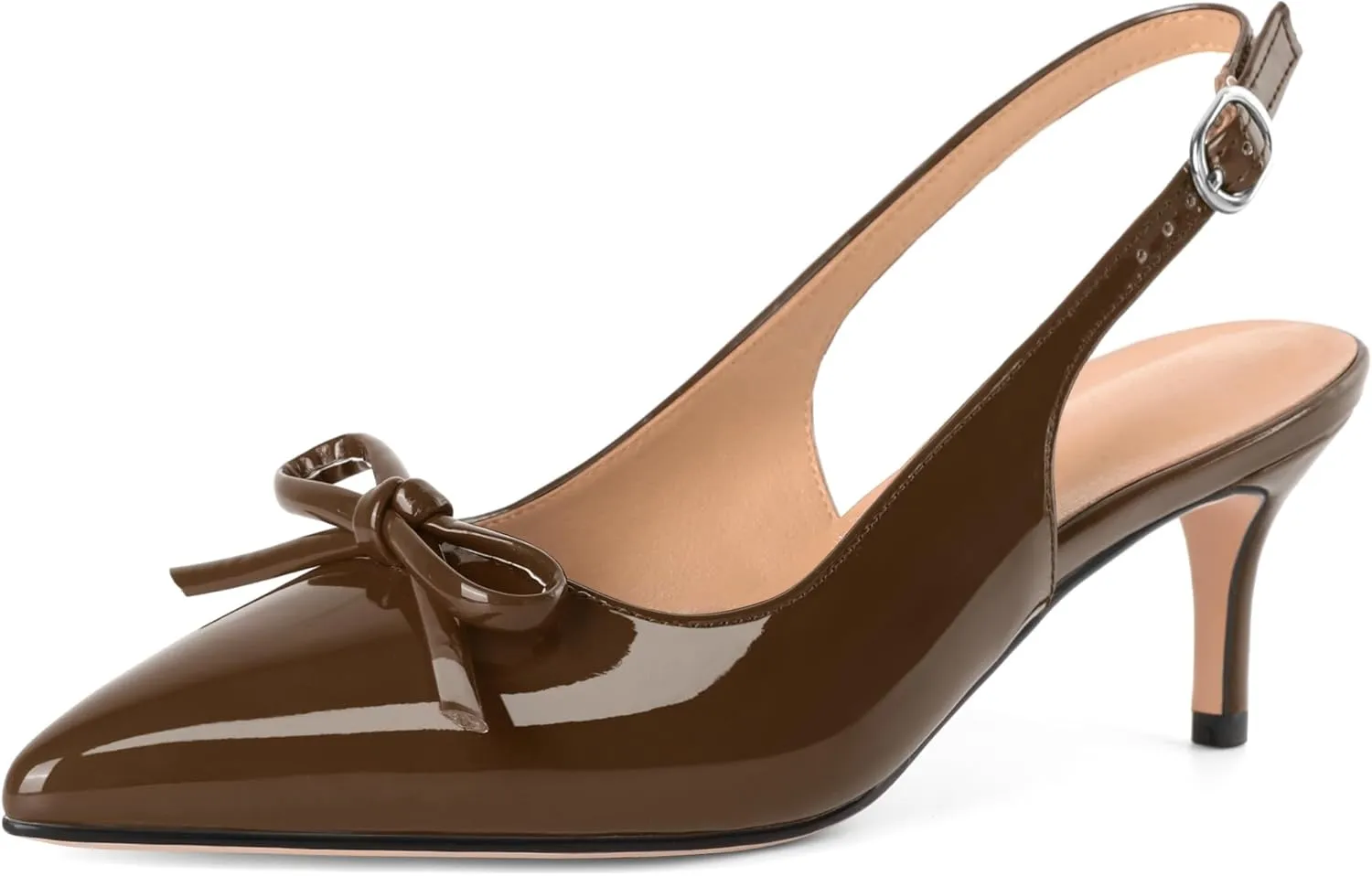 Slingback Kitten Heels for Women Mid Heel Pumps with Bow Pointed Toe Pumps for Casual Elegant Comfortable 2.5 Inch Low Heel Pumps