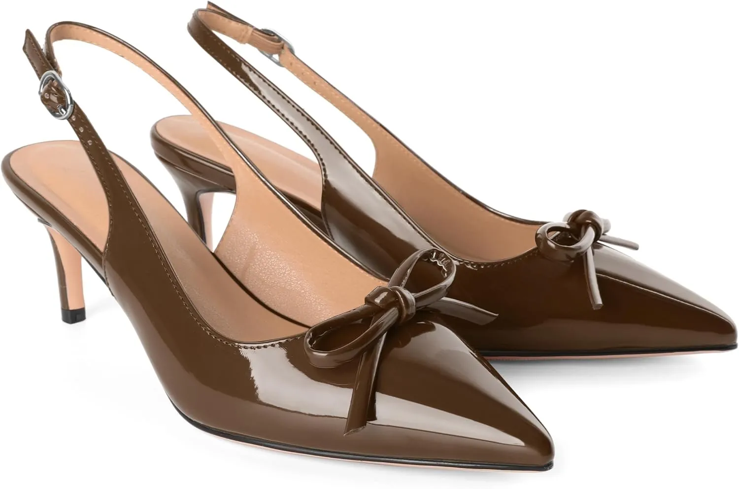 Slingback Kitten Heels for Women Mid Heel Pumps with Bow Pointed Toe Pumps for Casual Elegant Comfortable 2.5 Inch Low Heel Pumps
