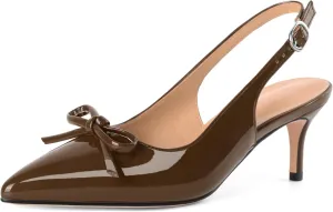 Slingback Kitten Heels for Women Mid Heel Pumps with Bow Pointed Toe Pumps for Casual Elegant Comfortable 2.5 Inch Low Heel Pumps