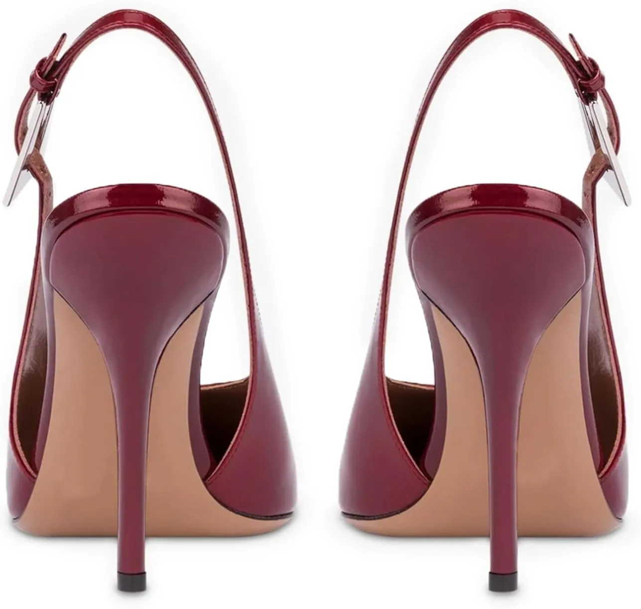 Slingback Pointed Closed Toe Stiletto High Heels Pumps for Women, Patent Leather Metal Buckle Strap Sandal Dress Shoes