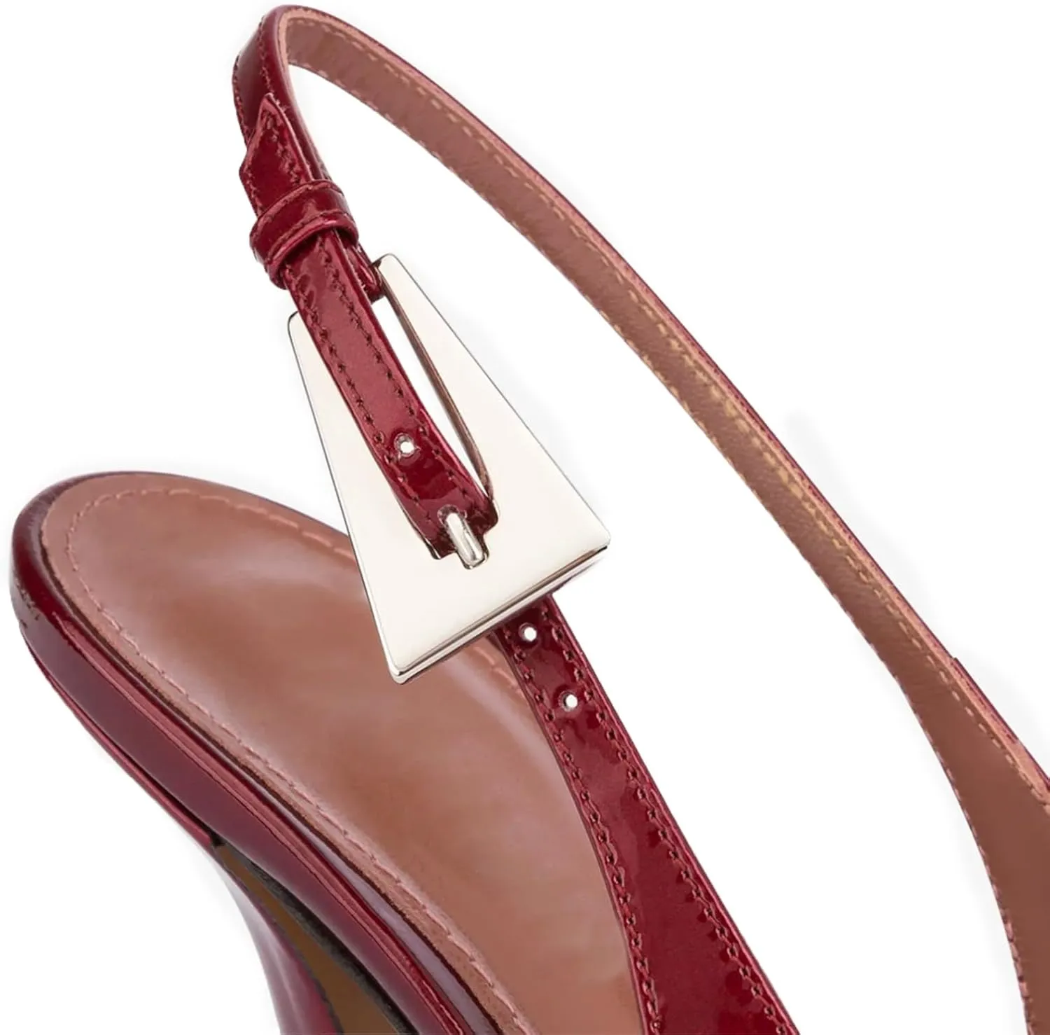 Slingback Pointed Closed Toe Stiletto High Heels Pumps for Women, Patent Leather Metal Buckle Strap Sandal Dress Shoes