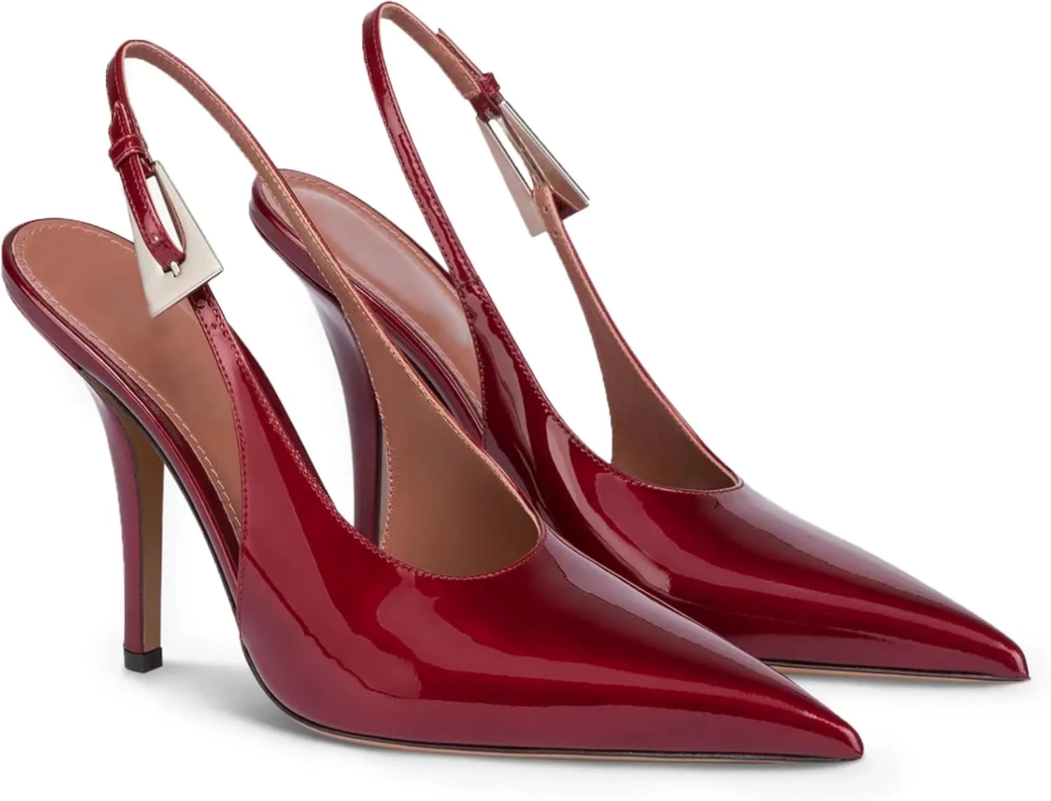 Slingback Pointed Closed Toe Stiletto High Heels Pumps for Women, Patent Leather Metal Buckle Strap Sandal Dress Shoes